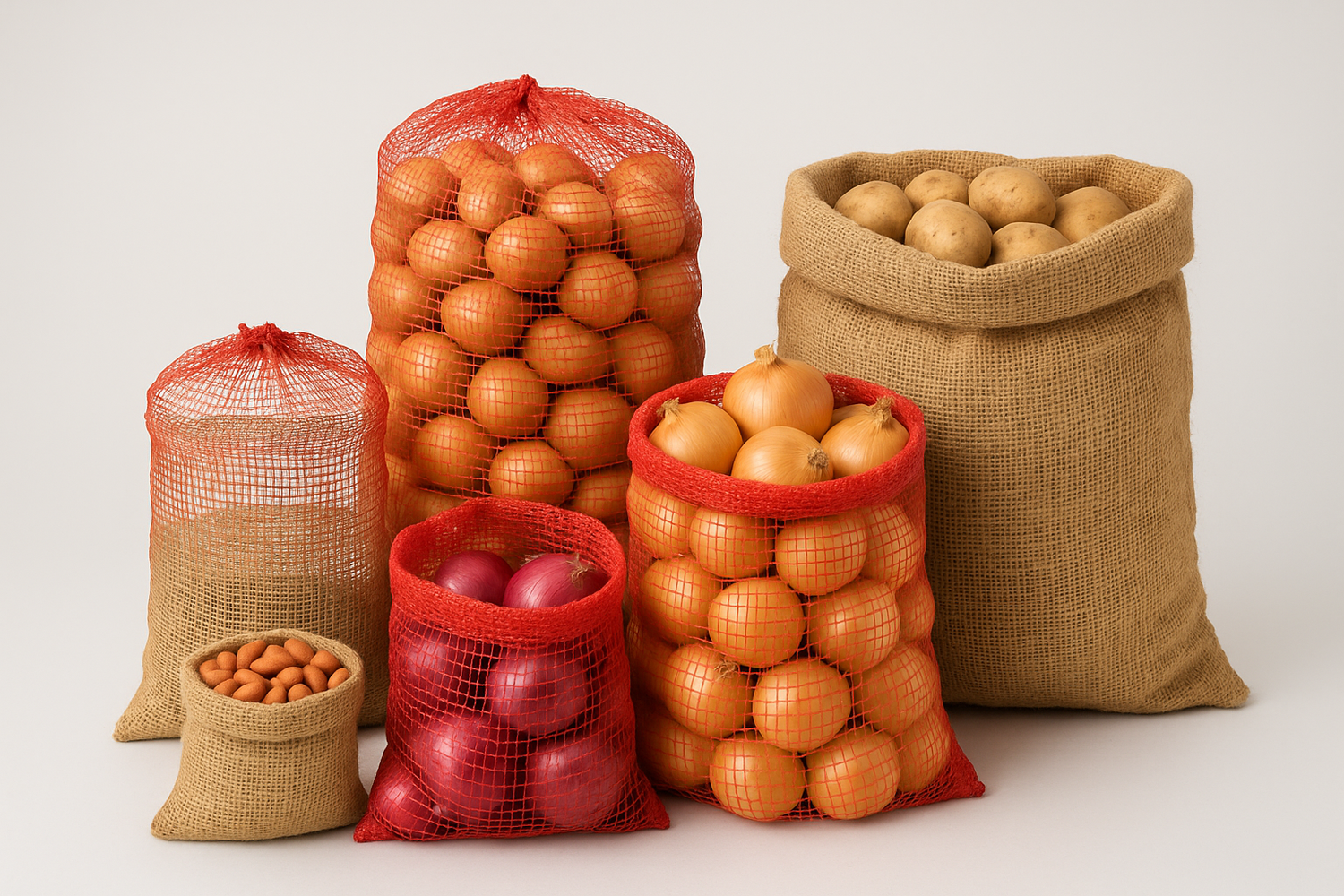 These bags are made for transporting food items such as onions, potatoes, peanuts, feed, and more. Agricultural bags are designed to breathe to keep food from holding moisture, making them ideal for transport and storage. We offer a variety of sizes and quantities to meet your needs.